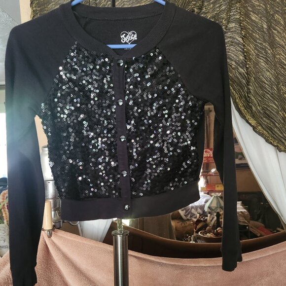 K8  Super cute Bling Girls snap close Cardigan Cotton blend by Justice  Sz 10 - Picture 3 of 5